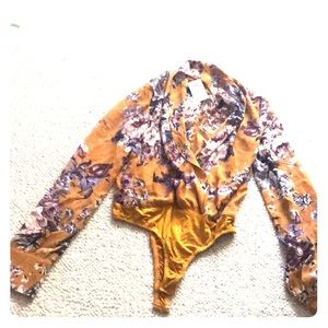 Mustard Wrapped Floral Bodysuit
